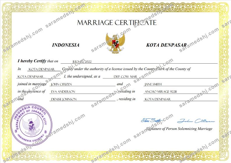 Indonesia marriage certificate Word and PDF template